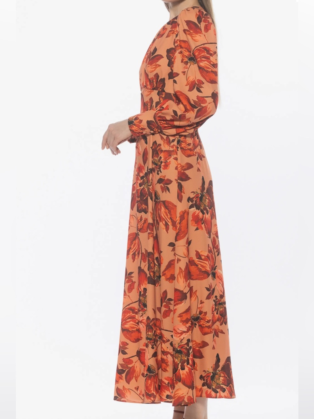 NWT - Alexia Admor - Rust Floral Long Sleeve Empire Waist Maxi Dress - Picture 4 of 15